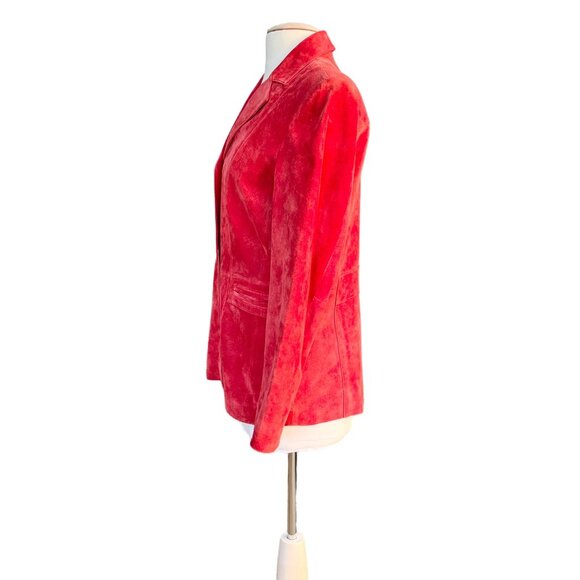 Liz Claiborne Womens Red Suede Leather Blazer Classic Tailored Jacket Size M - Picture 2 of 12
